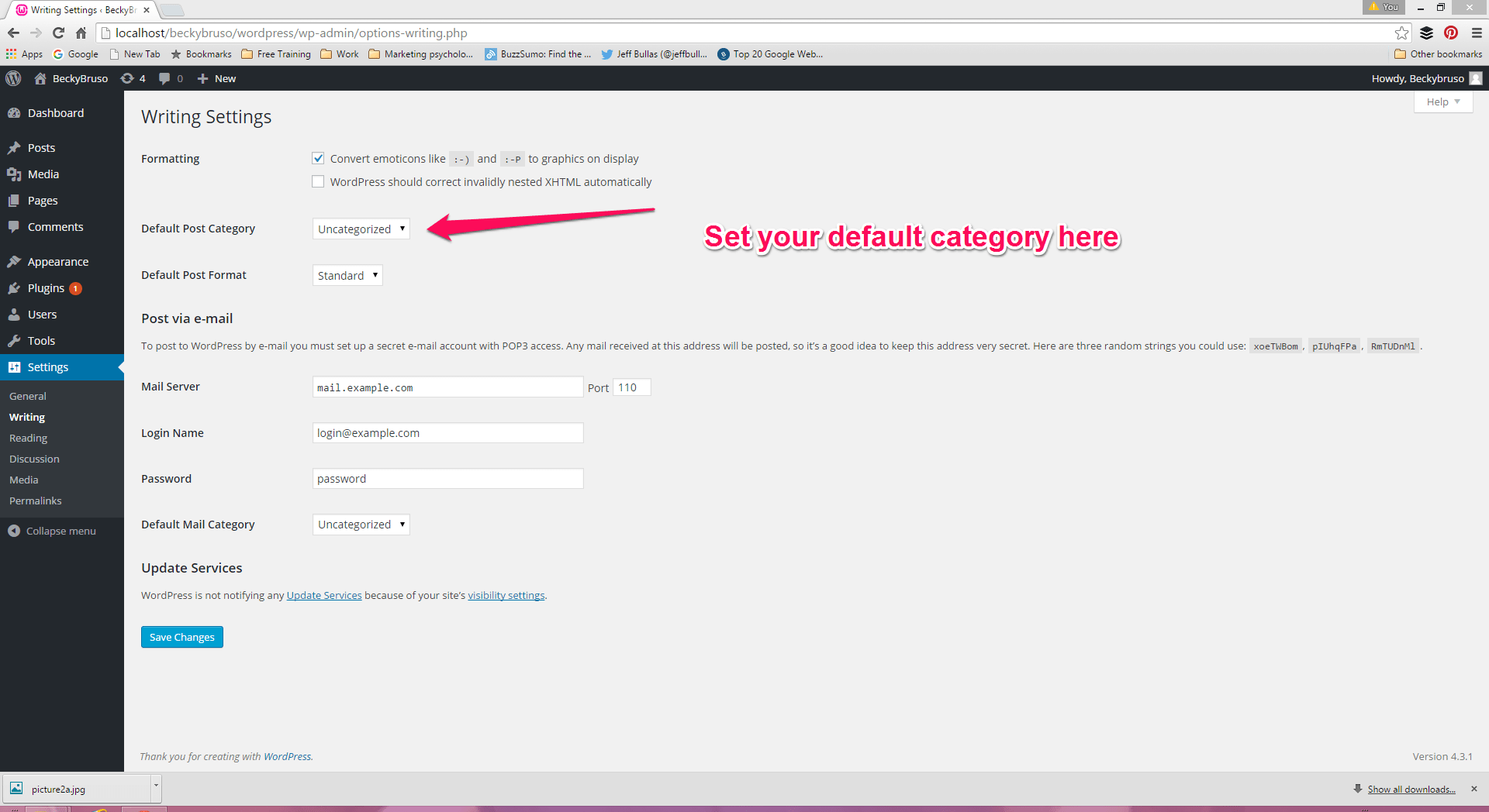 Wordpress - Set up a default post category