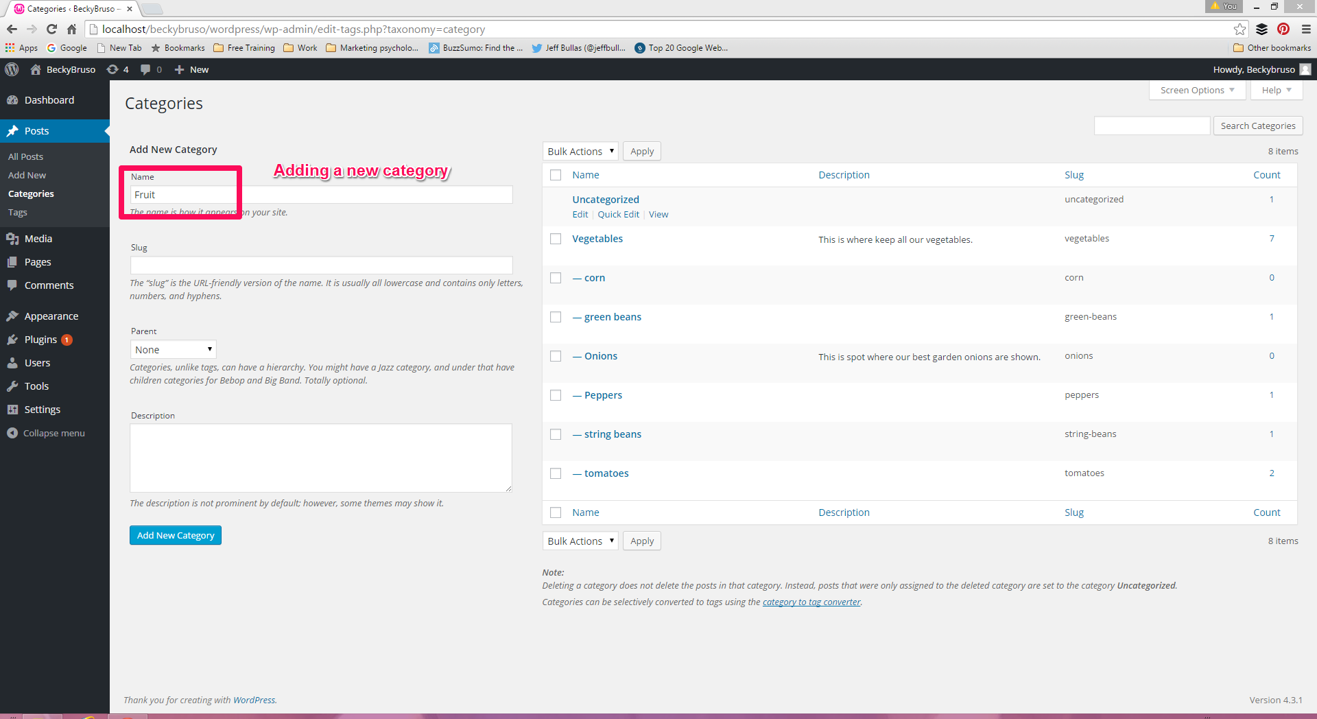 WordPress Add New Category