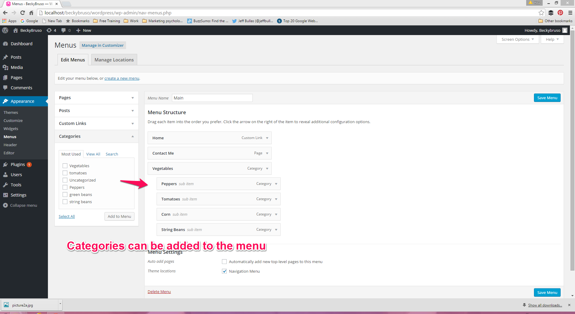Wordpress - Adding a category as a menu item