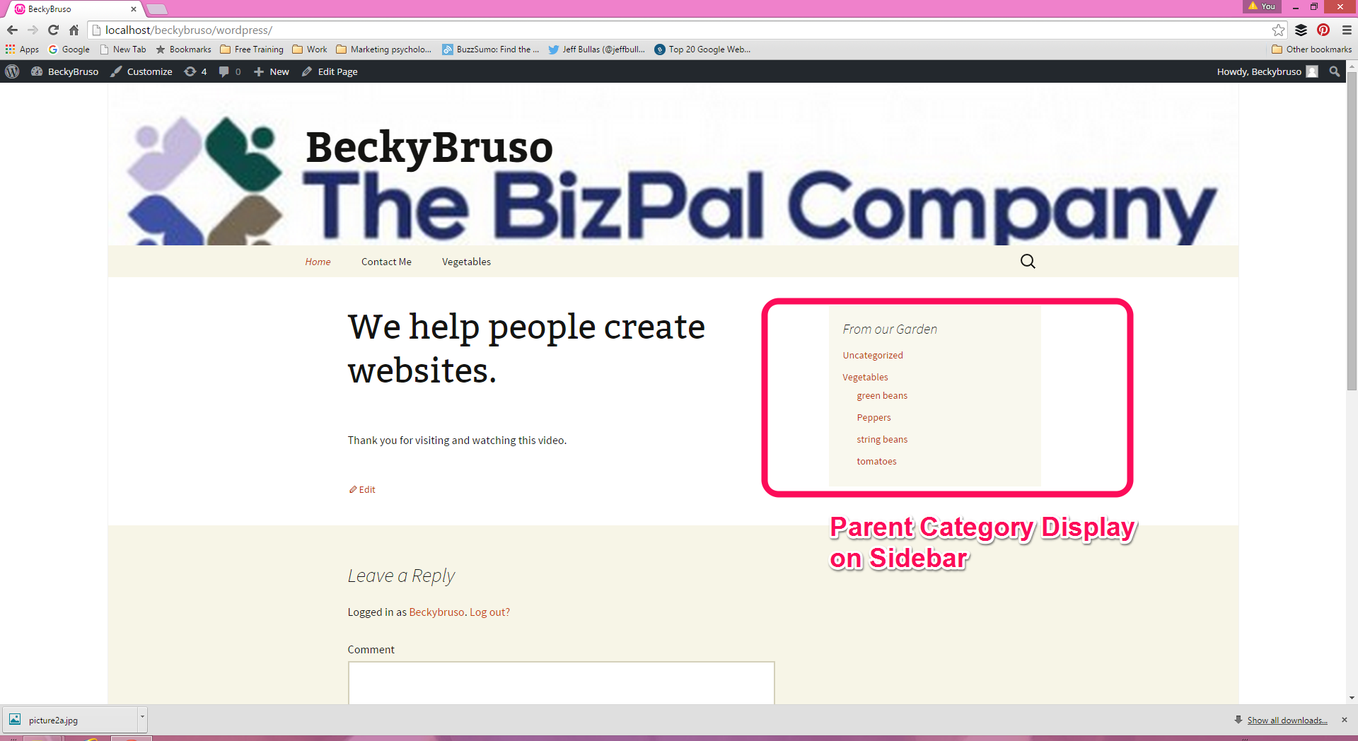 Wordpress - Category Sidebar Hierarchy List Web Site Display