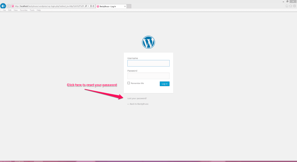 WordPress Reset Password link