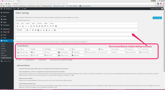 WordPress TinyMCE Advanced Adding Unused