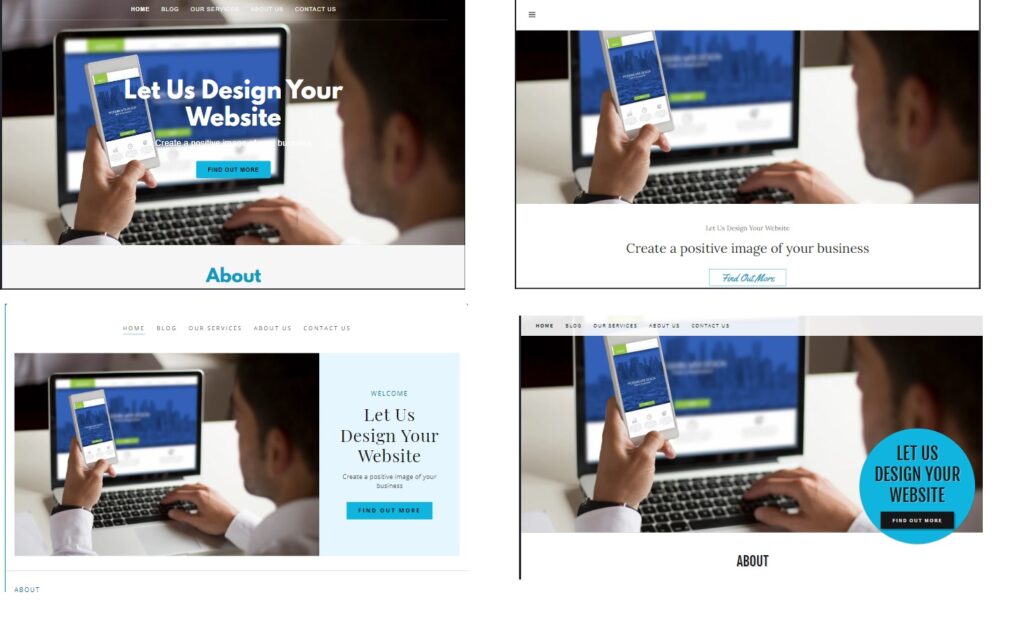 Sample Home Page Above the Fold Choices for website